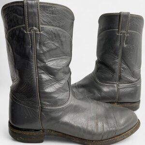 Justin Boots 7.5 E Men's Gray Leather Western Roper Riding Cowboy Work Biker